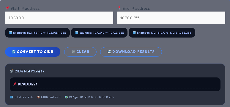 ip range to cidr example class A