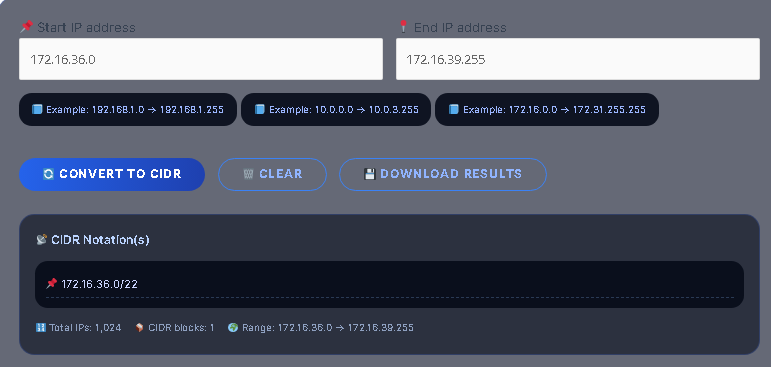 IP range to cidr class b