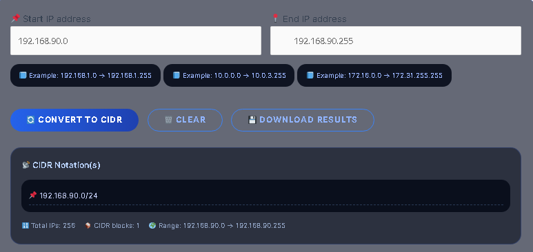 IP range to cidr class c