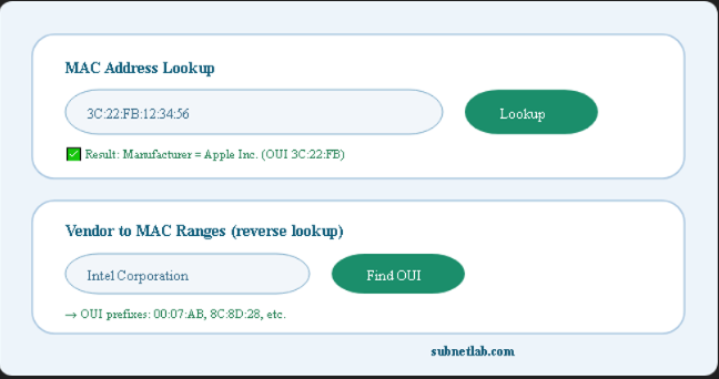 Mac address Lookup