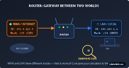 WAN vs LAN: two different interfaces, two different subnet masks — compare the righ